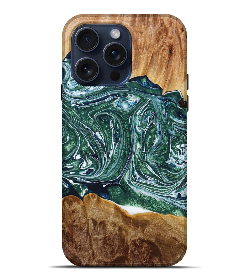 iPhone 15 Pro Max Wood+Resin Live Edge Phone Case - Aviana (Green, 667293)