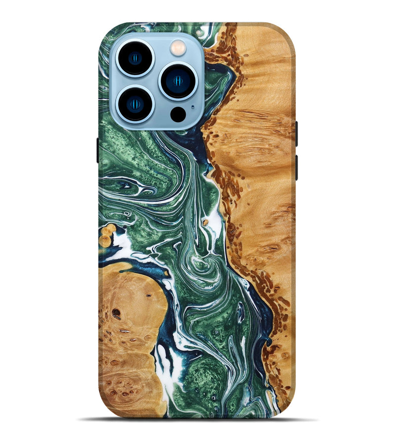 iPhone 14 Pro Max Wood+Resin Live Edge Phone Case - Gordon (Green, 667296)