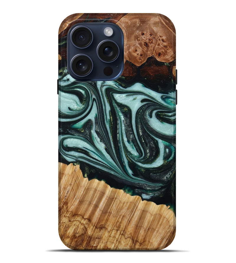 iPhone 15 Pro Max Wood+Resin Live Edge Phone Case - Wren (Green, 667297)