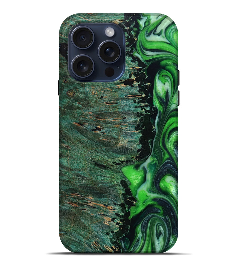 iPhone 15 Pro Max Wood+Resin Live Edge Phone Case - Shaun (Teal & Gold, 667301)