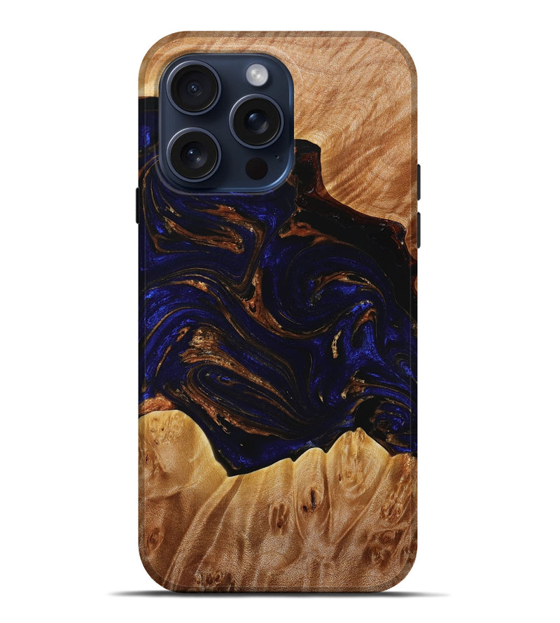 iPhone 15 Pro Max Wood+Resin Live Edge Phone Case - Lorena (Blue, 667302)