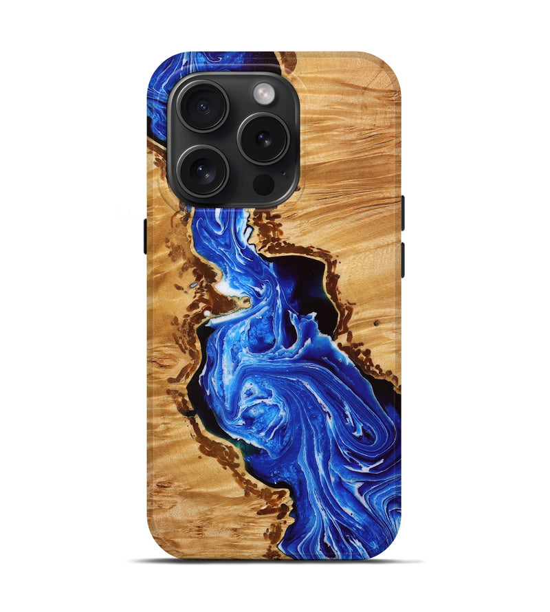 iPhone 15 Pro Wood+Resin Live Edge Phone Case - Cassandra (Blue, 667304)