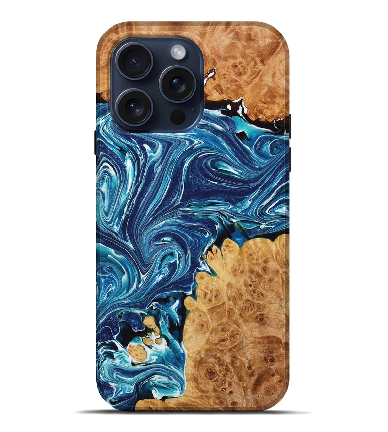 iPhone 15 Pro Max Wood+Resin Live Edge Phone Case - Matt (Blue, 667305)