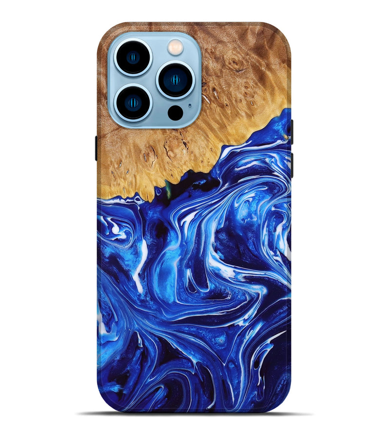 iPhone 14 Pro Max Wood+Resin Live Edge Phone Case - Rihanna (Blue, 667306)