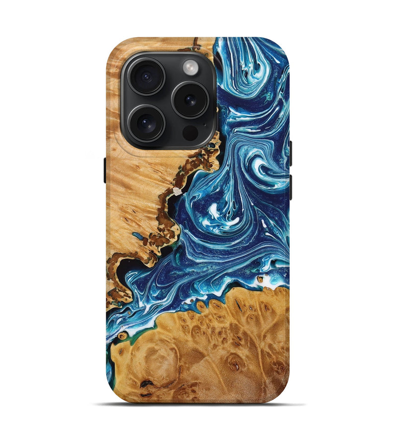 iPhone 15 Pro Wood+Resin Live Edge Phone Case - Cayden (Blue, 667308)