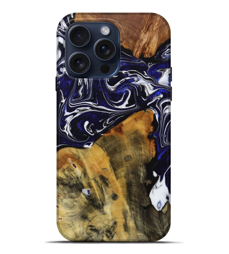 iPhone 15 Pro Max Wood+Resin Live Edge Phone Case - Willow (Black & White, 667310)