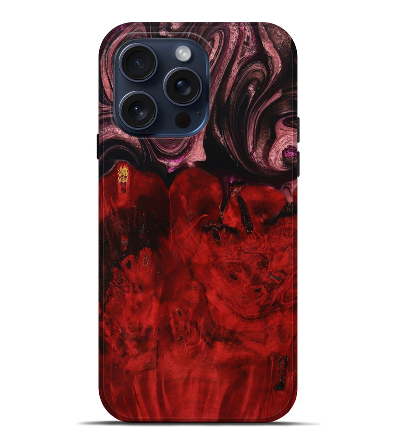 iPhone 15 Pro Max Wood+Resin Live Edge Phone Case - Audrina (Red, 667311)