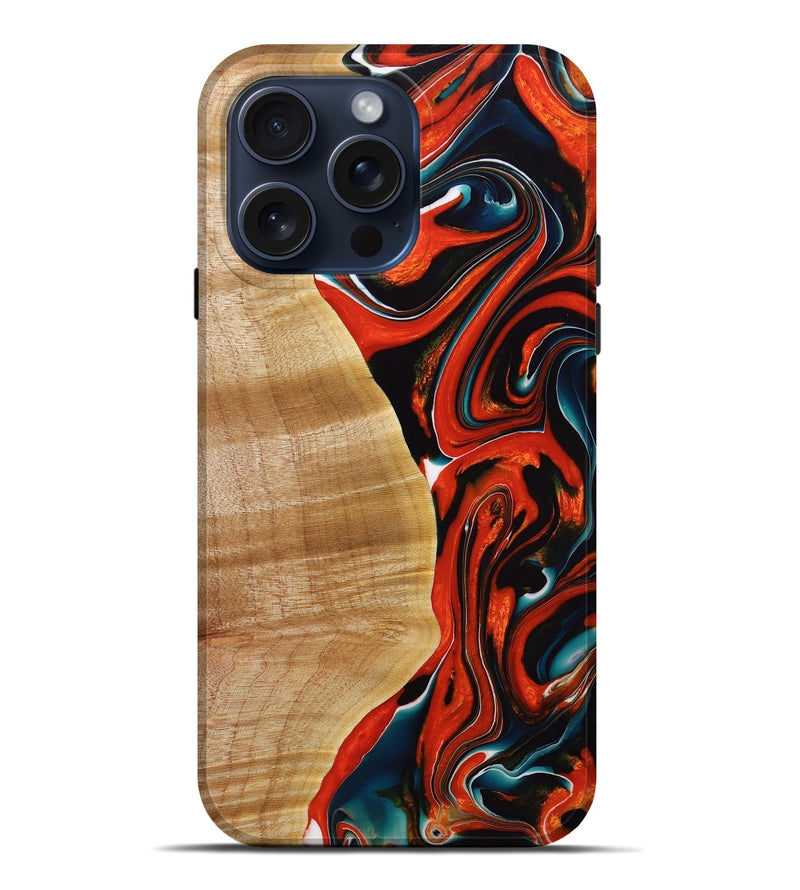 iPhone 15 Pro Max Wood+Resin Live Edge Phone Case - Ashleigh (Red, 667314)