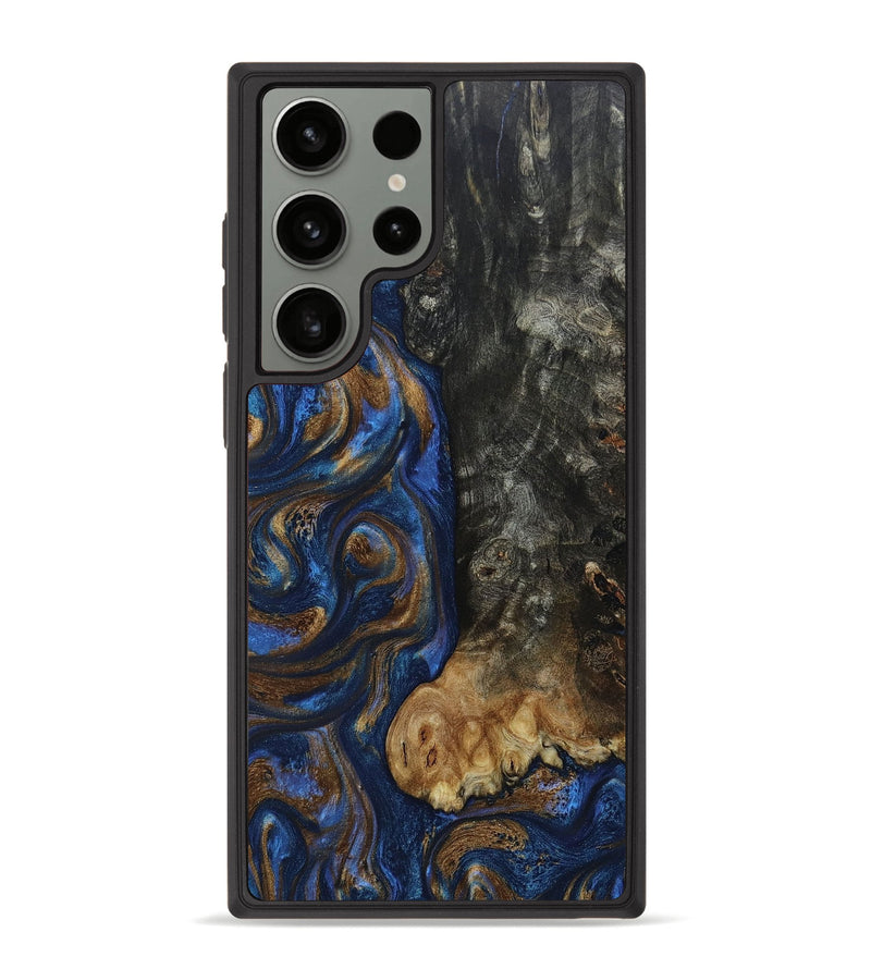 Galaxy S23 Ultra Wood+Resin Phone Case - Eliana (Teal & Gold, 667393)
