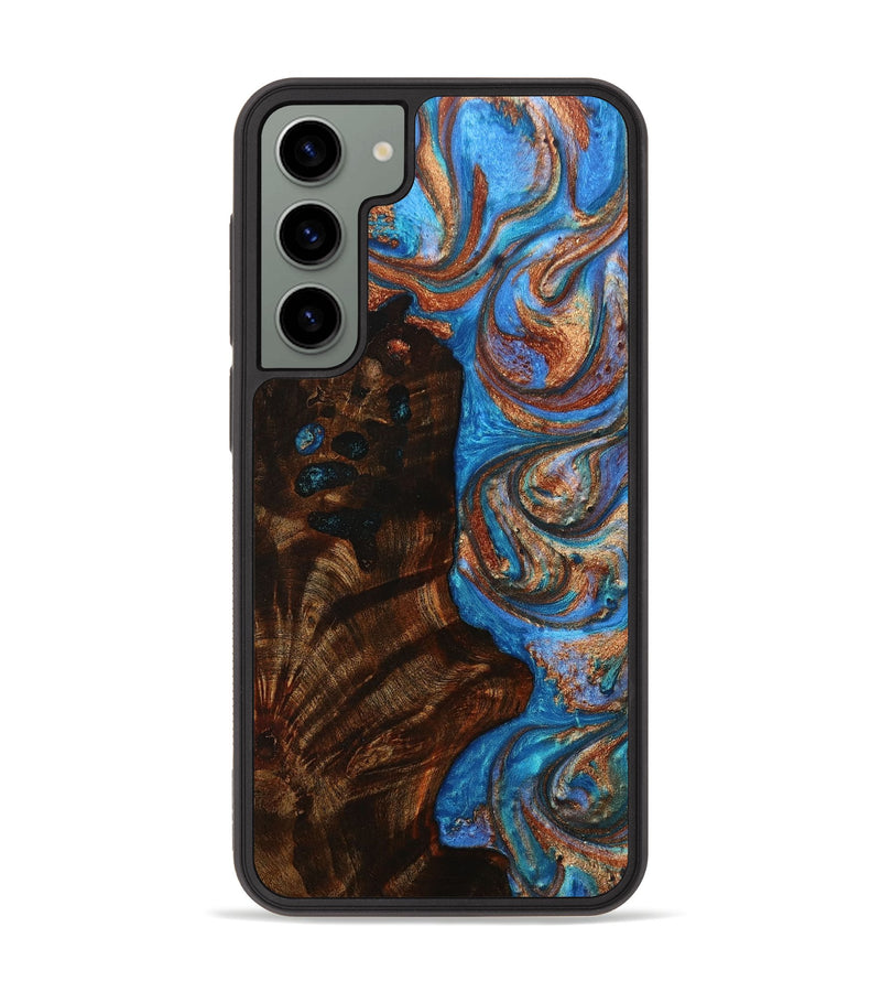 Galaxy S23 Plus Wood+Resin Phone Case - Angelina (Teal & Gold, 667396)