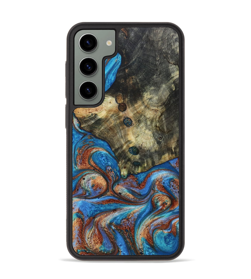 Galaxy S23 Plus Wood+Resin Phone Case - Mekhi (Teal & Gold, 667460)