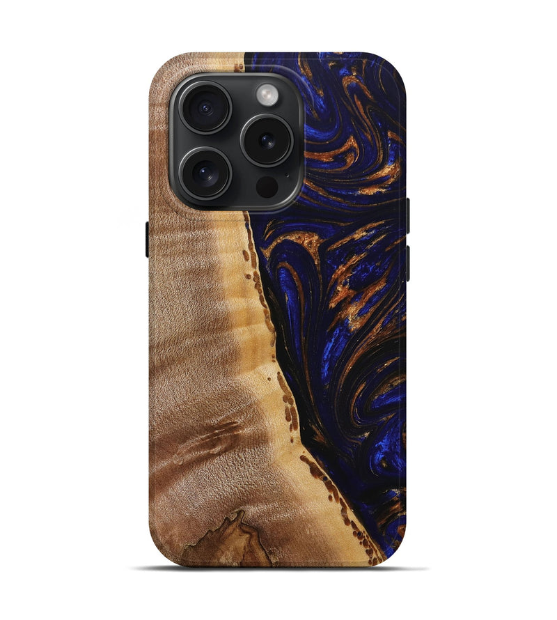 iPhone 15 Pro Wood+Resin Live Edge Phone Case - Nicole (Blue, 667550)