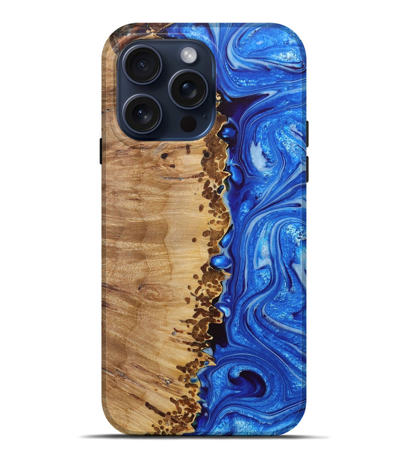 iPhone 15 Pro Max Wood+Resin Live Edge Phone Case - Larry (Blue, 667551)
