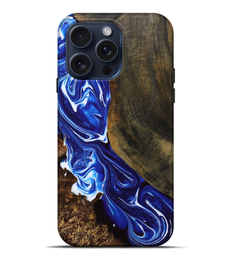 iPhone 15 Pro Max Wood+Resin Live Edge Phone Case - Rhett (Blue, 667552)