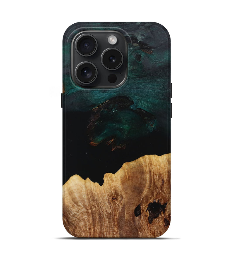 iPhone 15 Pro Wood+Resin Live Edge Phone Case - Amelia (Pure Black, 667566)