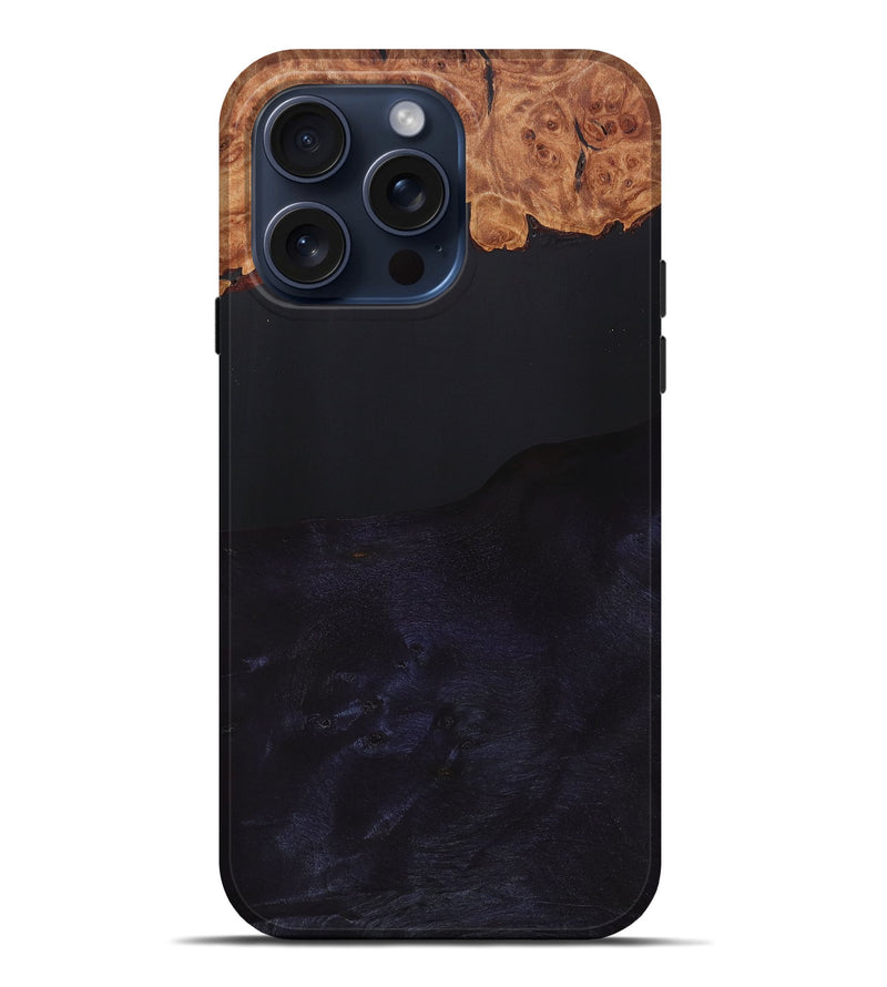 iPhone 15 Pro Max Wood+Resin Live Edge Phone Case - Litzy (Pure Black, 667567)
