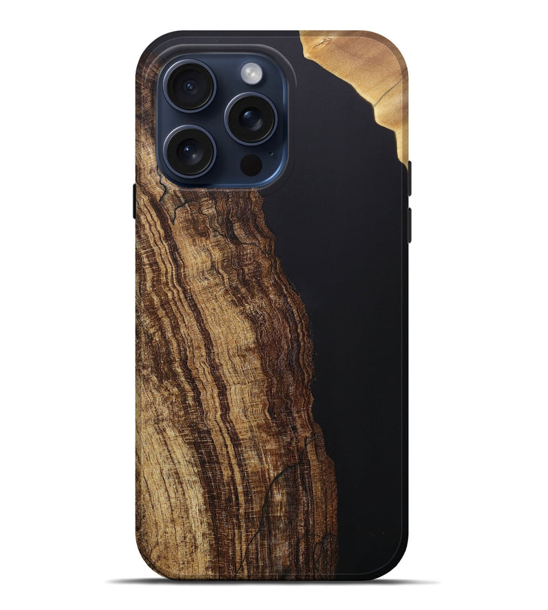 iPhone 15 Pro Max Wood+Resin Live Edge Phone Case - Iva (Pure Black, 667569)