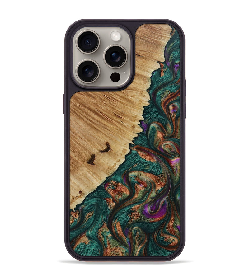 iPhone 15 Pro Max Wood+Resin Phone Case - Gracelyn (Green, 667704)