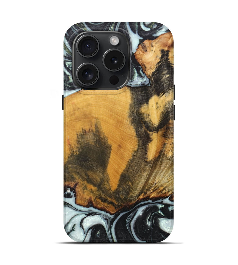 iPhone 15 Pro Wood+Resin Live Edge Phone Case - Mae (Black & White, 668085)