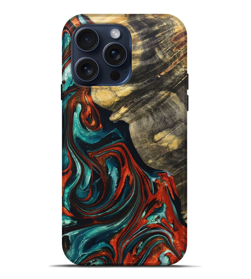 iPhone 15 Pro Max Wood+Resin Live Edge Phone Case - Jewell (Green, 668086)