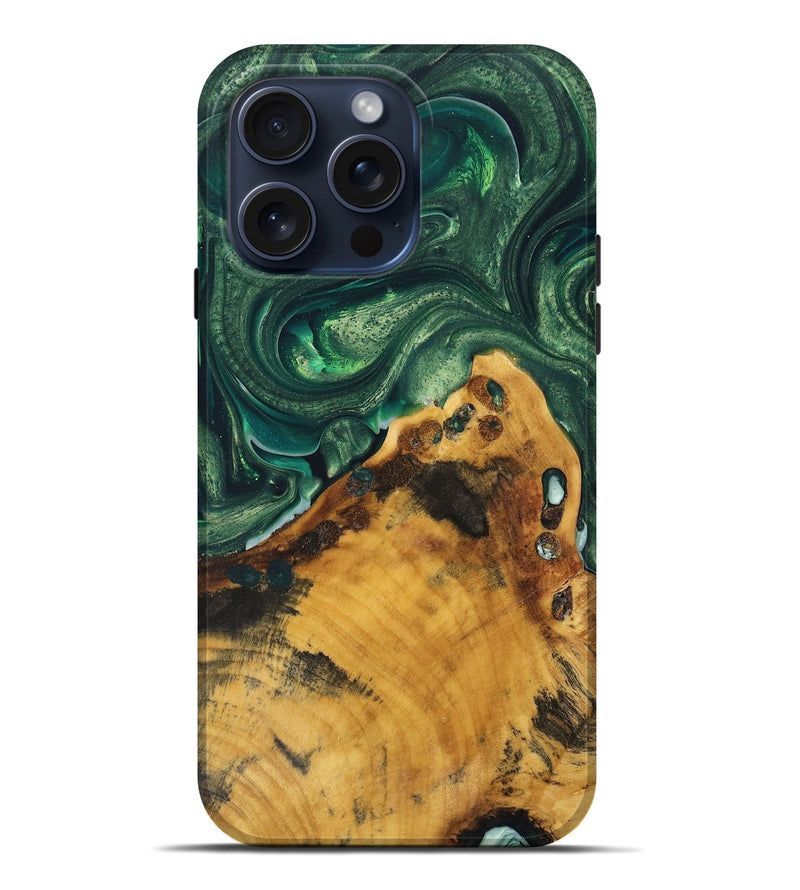 iPhone 15 Pro Max Wood+Resin Live Edge Phone Case - Lukas (Green, 668087)