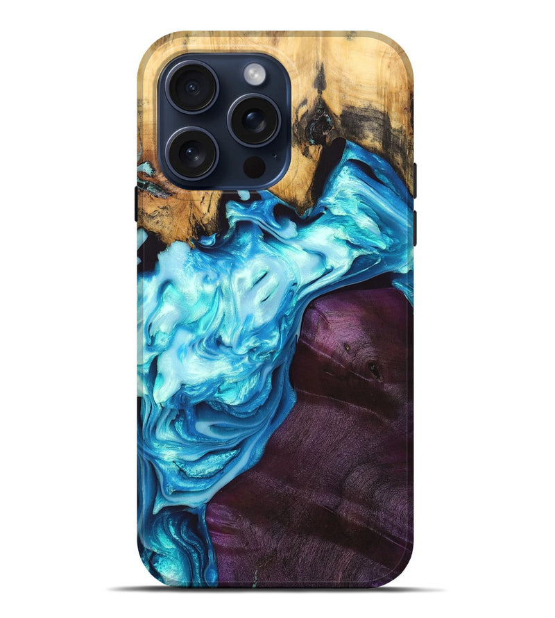 iPhone 15 Pro Max Wood+Resin Live Edge Phone Case - Glen (Blue, 668090)