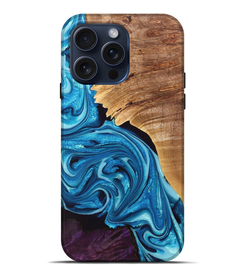 iPhone 15 Pro Max Wood+Resin Live Edge Phone Case - Jade (Blue, 668091)
