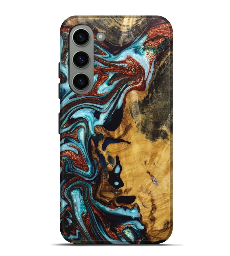 Galaxy S23 Plus Wood+Resin Live Edge Phone Case - Emely (Teal & Gold, 668099)