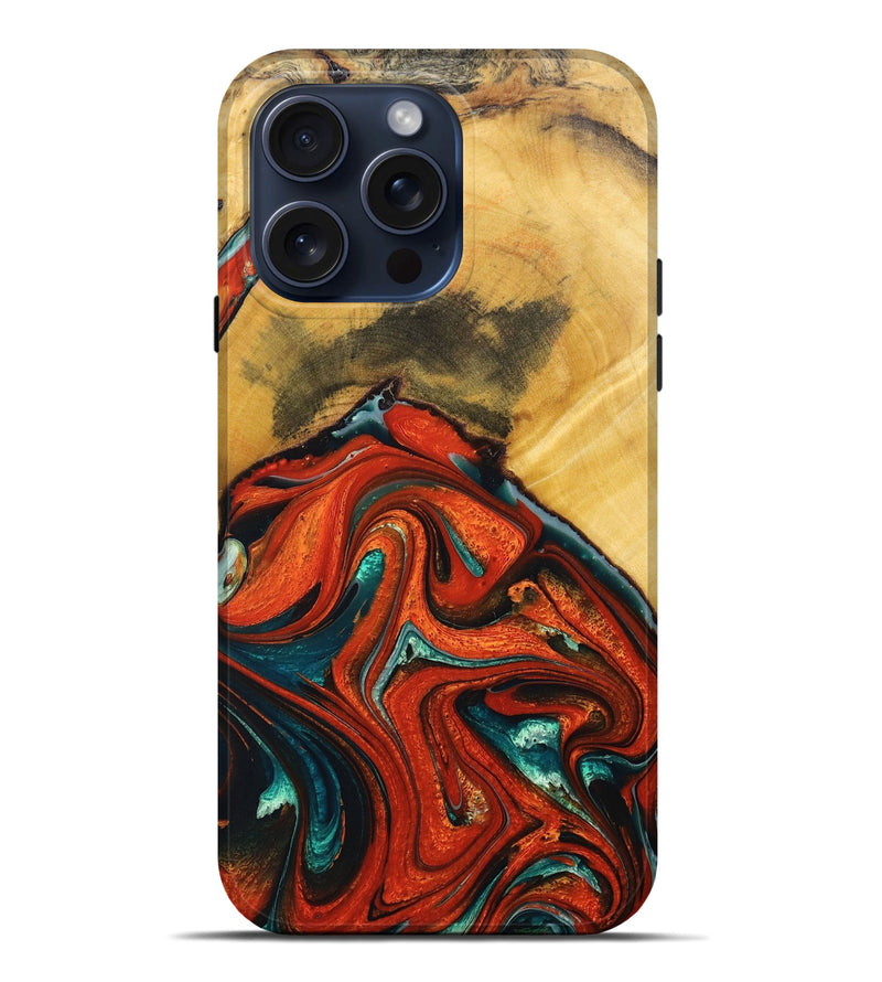 iPhone 15 Pro Max Wood+Resin Live Edge Phone Case - Sofia (Red, 668100)