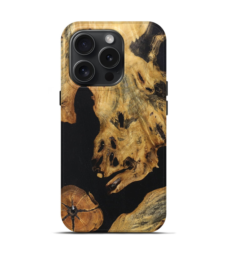iPhone 15 Pro Wood+Resin Live Edge Phone Case - Jaclyn (Pure Black, 668107)