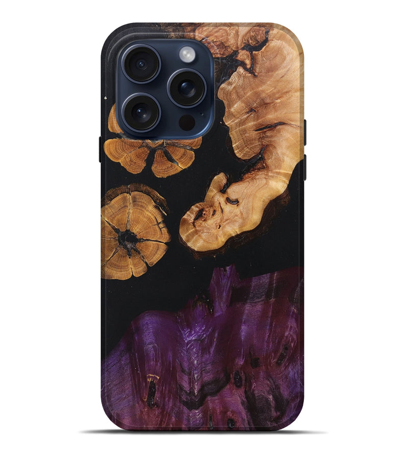iPhone 15 Pro Max Wood+Resin Live Edge Phone Case - Ian (Pure Black, 668113)