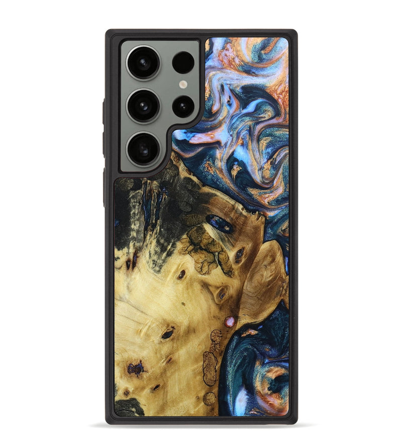 Galaxy S23 Ultra Wood+Resin Phone Case - Tanner (Teal & Gold, 668144)