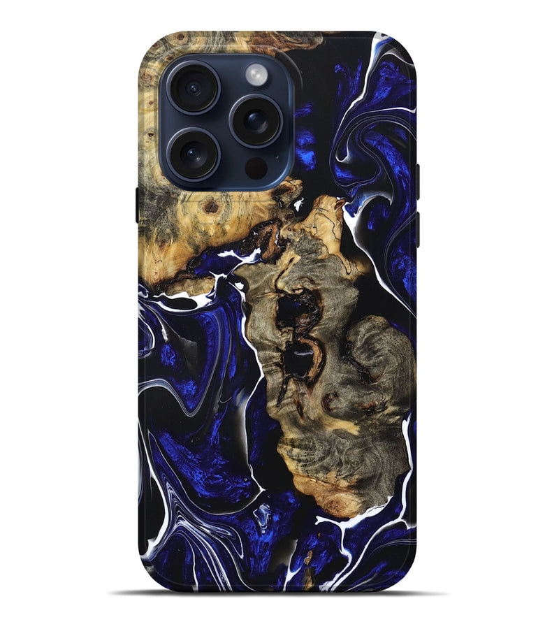 iPhone 15 Pro Max Wood+Resin Live Edge Phone Case - Zane (Blue, 668220)