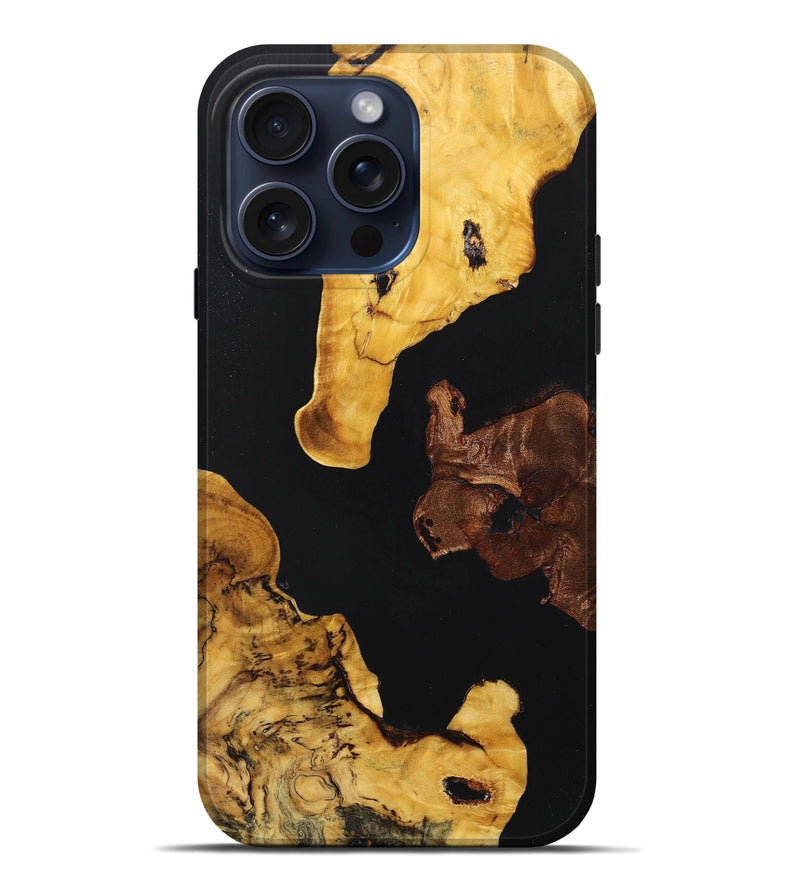 iPhone 15 Pro Max Wood+Resin Live Edge Phone Case - Armando (Pure Black, 668237)
