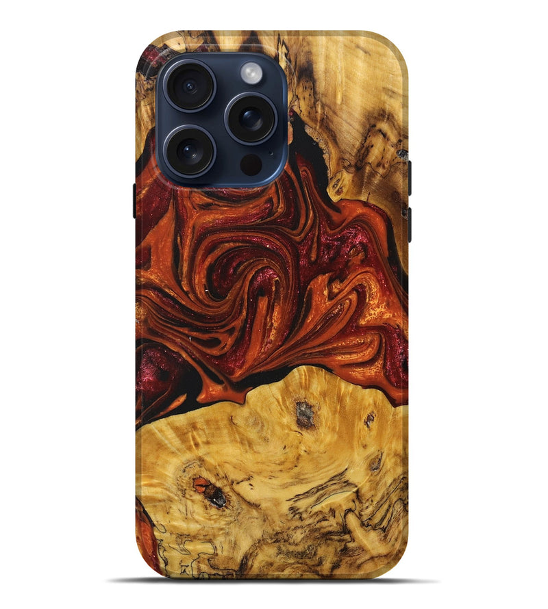 iPhone 15 Pro Max Wood+Resin Live Edge Phone Case - Cara (Red, 668243)