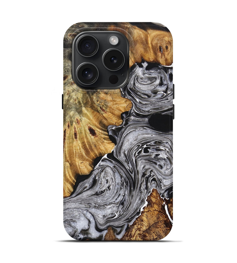 iPhone 15 Pro Wood+Resin Live Edge Phone Case - Brynn (Black & White, 668244)