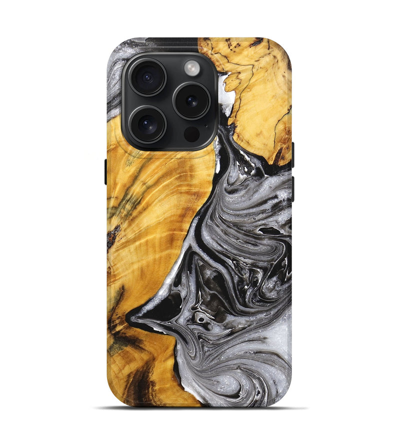 iPhone 15 Pro Wood+Resin Live Edge Phone Case - Maeve (Black & White, 668246)