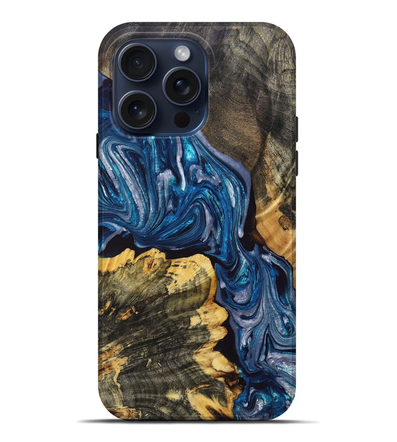iPhone 15 Pro Max Wood+Resin Live Edge Phone Case - Lorrie (Blue, 668247)