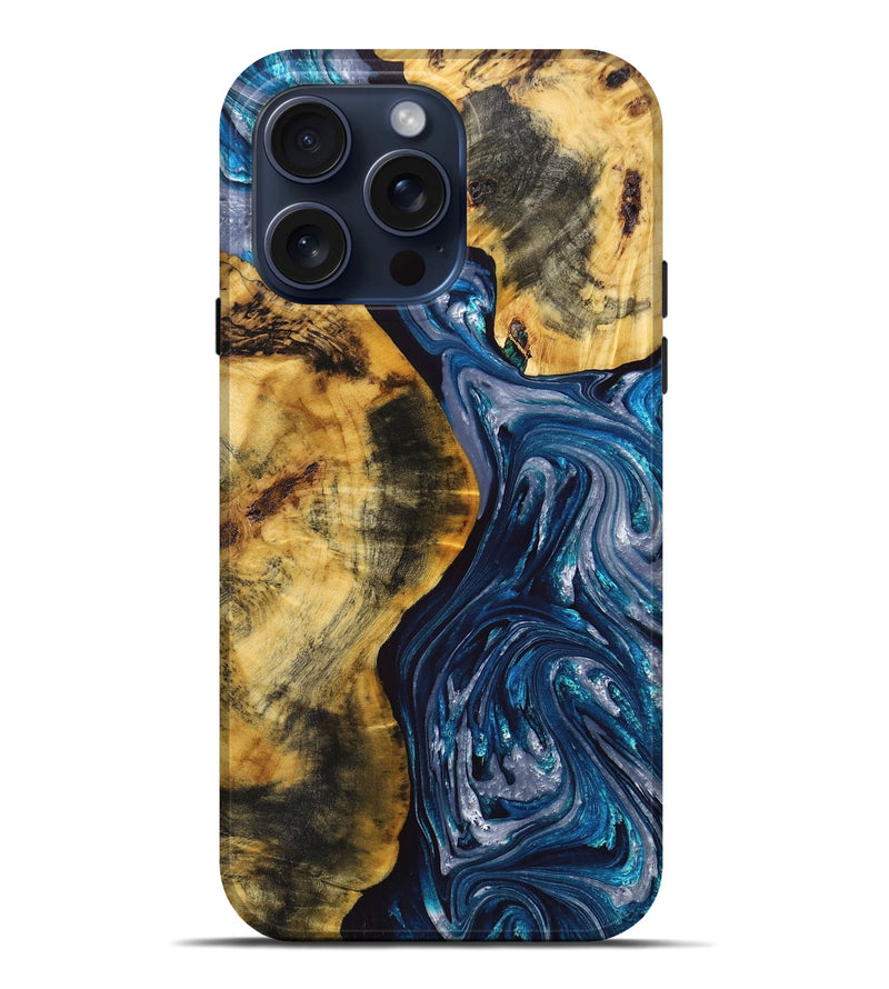 iPhone 15 Pro Max Wood+Resin Live Edge Phone Case - Hugh (Blue, 668248)