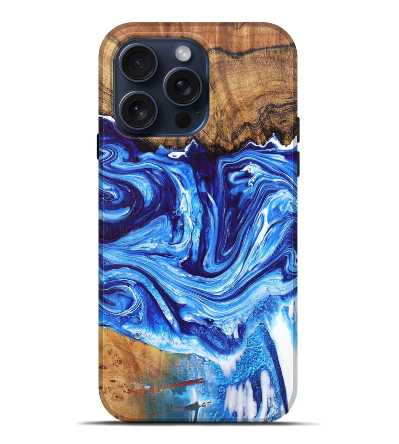 iPhone 15 Pro Max Wood+Resin Live Edge Phone Case - Gerald (Blue, 668252)