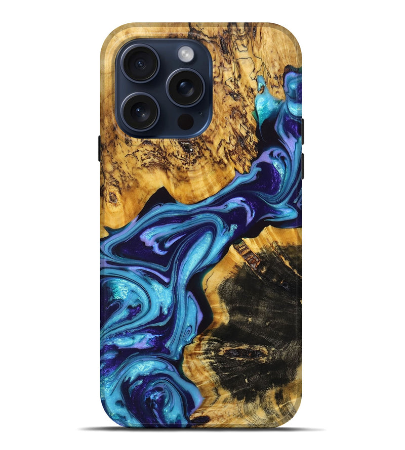 iPhone 15 Pro Max Wood+Resin Live Edge Phone Case - Carson (Blue, 668255)