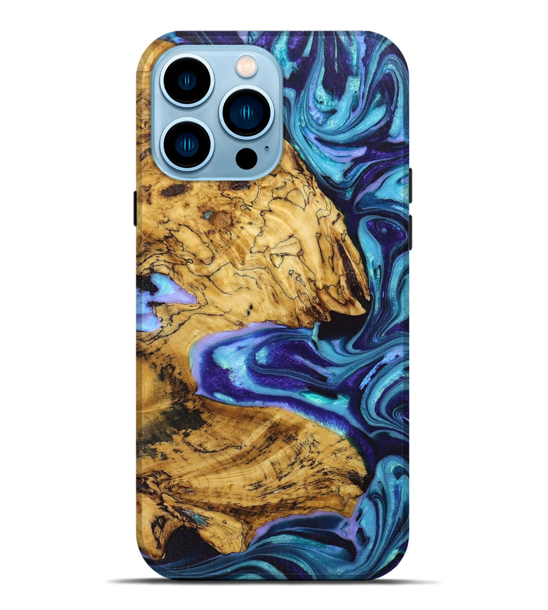 iPhone 14 Pro Max Wood+Resin Live Edge Phone Case - Aubrie (Blue, 668256)