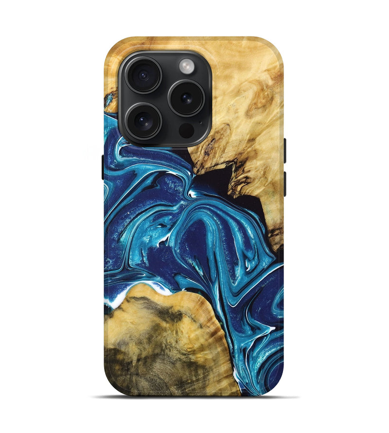 iPhone 15 Pro Wood+Resin Live Edge Phone Case - Glen (Blue, 668258)