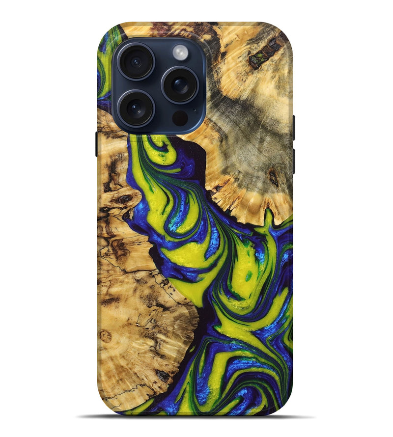 iPhone 15 Pro Max Wood+Resin Live Edge Phone Case - Gregory (Blue, 668260)