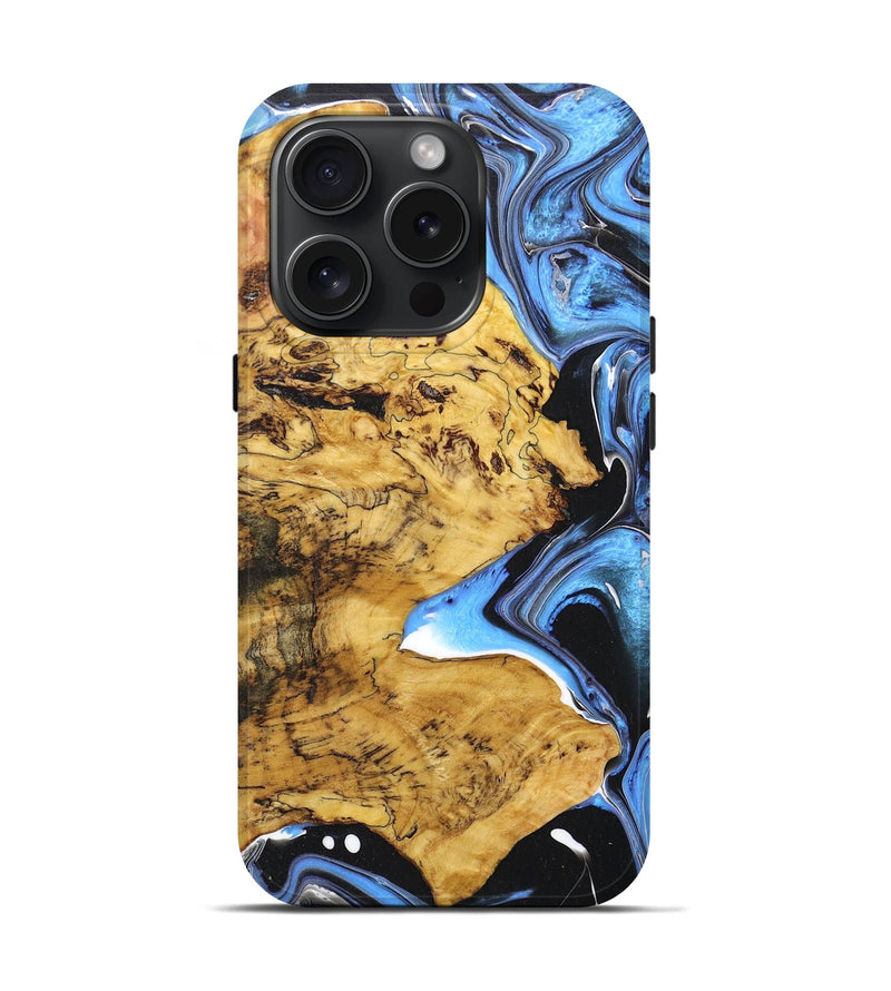 iPhone 15 Pro Wood+Resin Live Edge Phone Case - Terence (Blue, 668263)