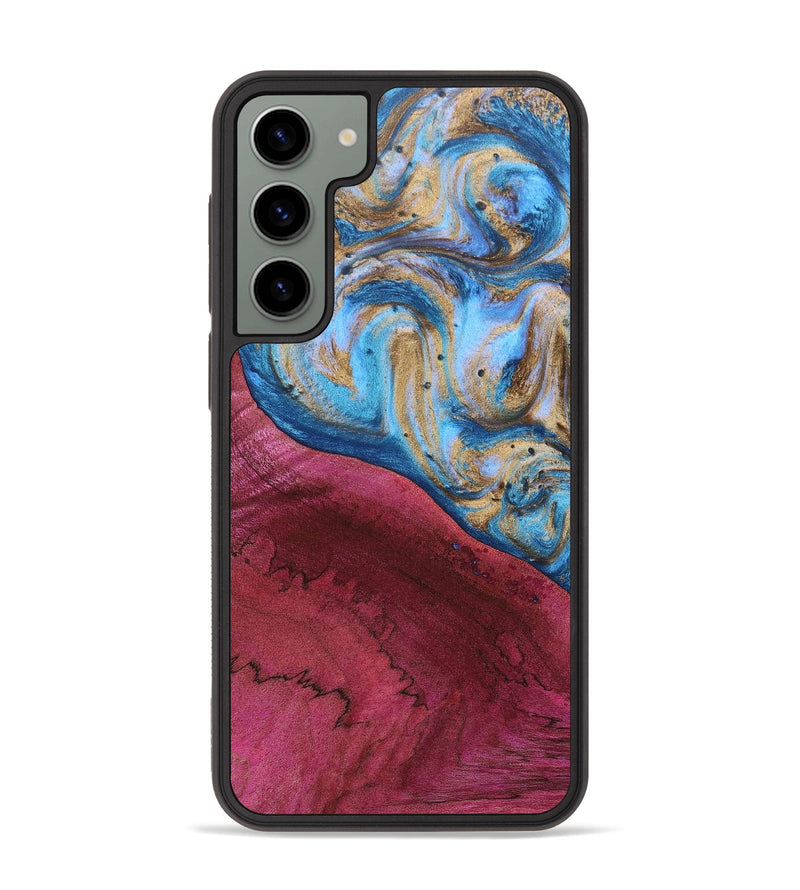 Galaxy S23 Plus Wood+Resin Phone Case - Ella (Teal & Gold, 668357)