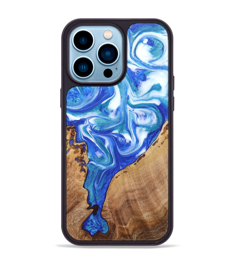 iPhone 14 Pro Max Wood+Resin Phone Case - Sheree (Blue, 668512)
