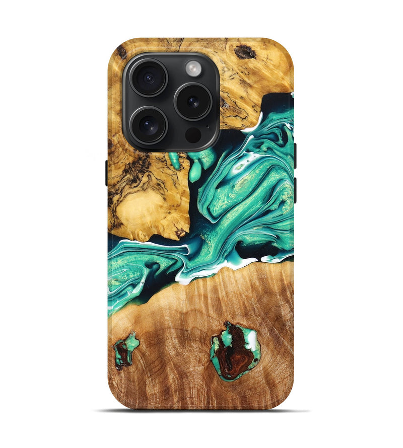 iPhone 15 Pro Wood+Resin Live Edge Phone Case - Roland (Green, 668522)