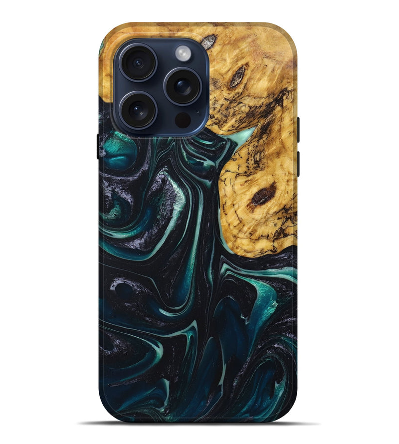 iPhone 15 Pro Max Wood+Resin Live Edge Phone Case - Dolores (Green, 668524)