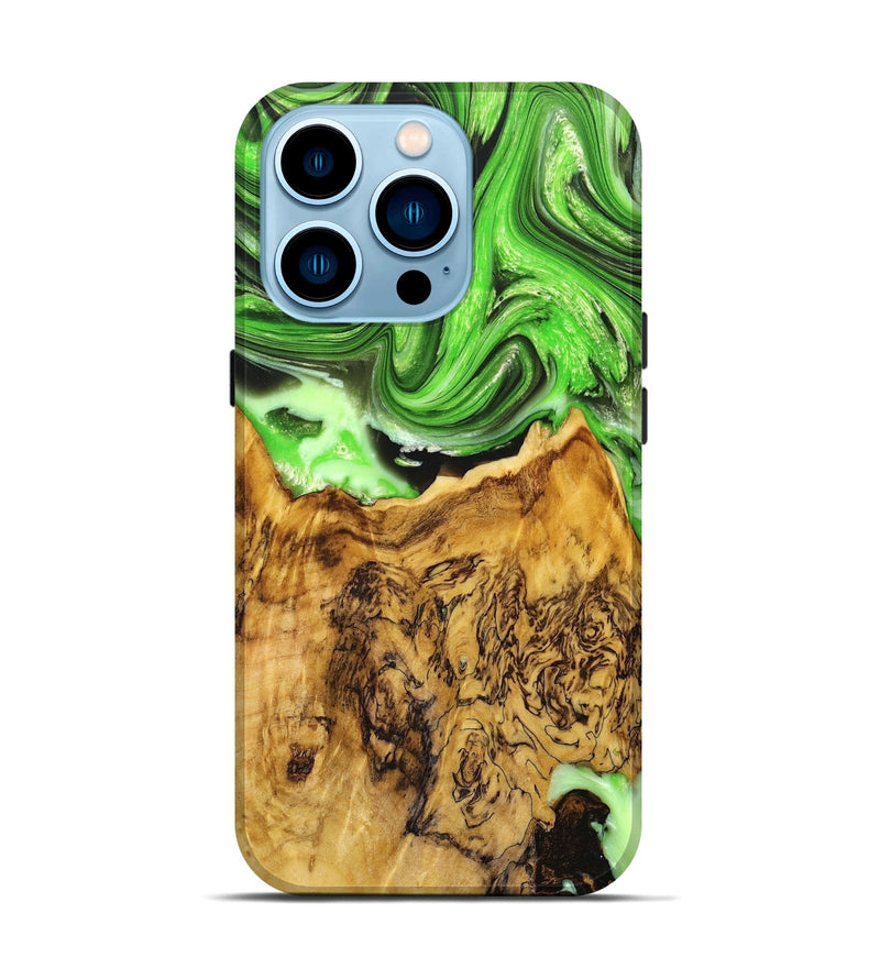 iPhone 14 Pro Wood+Resin Live Edge Phone Case - Morgan (Green, 668526)